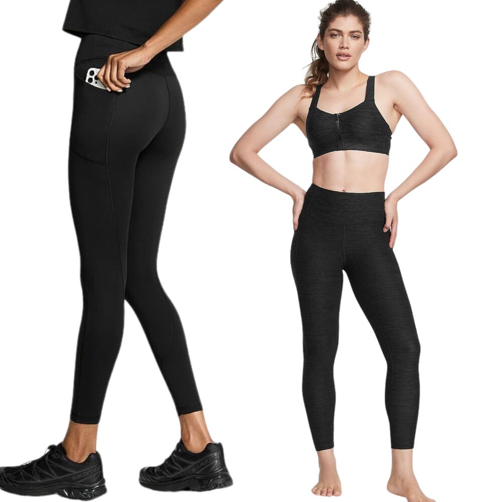 BRAND NEW VICTORIA SECRET BLACK LEGGINGS SIDE POCKETS FLOW ON POINT ESSENTIAL